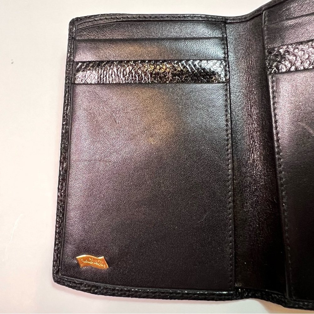 Vintage Judith Leiber Tri-fold Black Leather Wallet Credit Card Holder - Picture 5 of 14